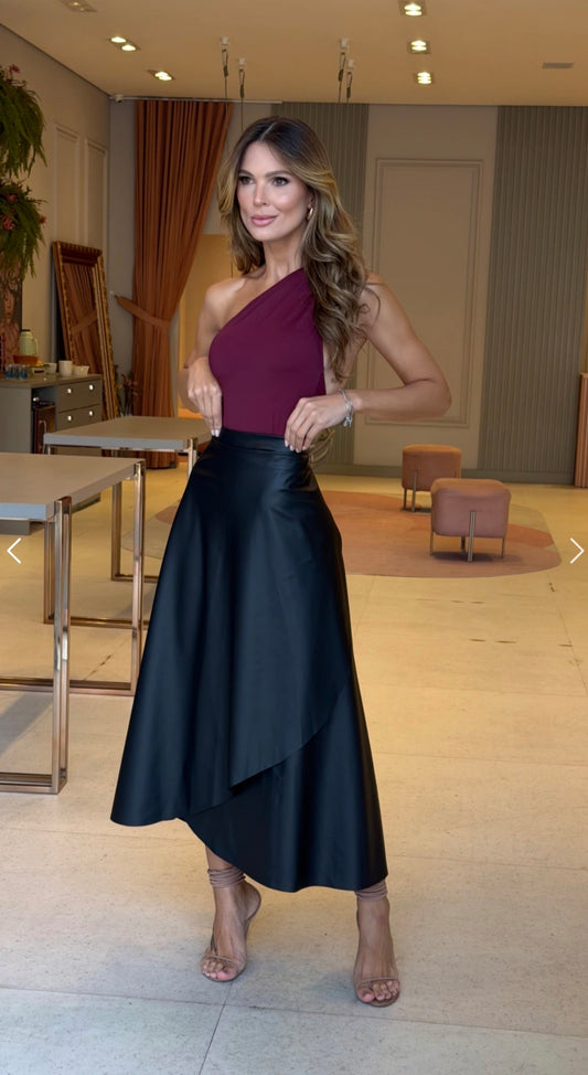 Falda Midi Eco Cuero Cruzada