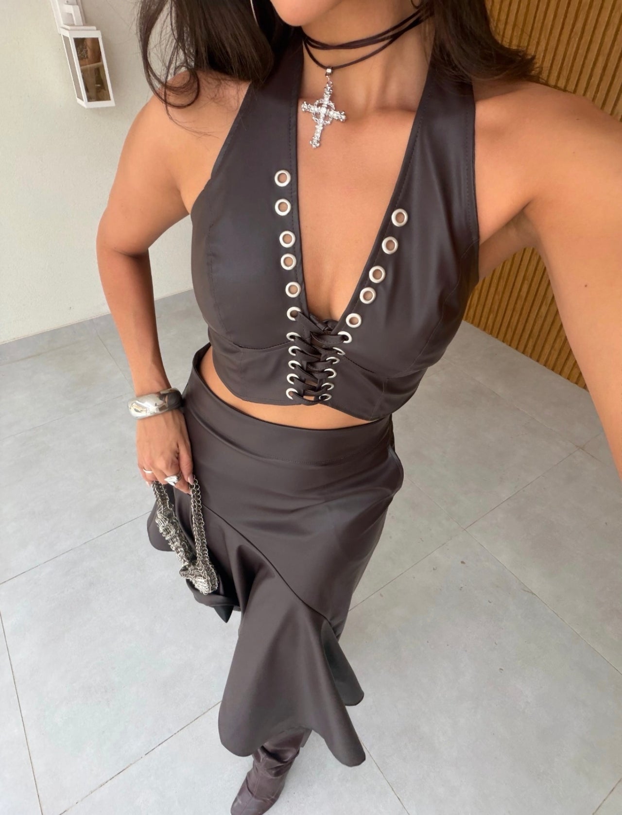 Conjunto Katalina Marrón / berenjena